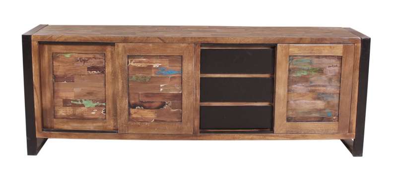 Comodă TV lemn reciclat Durban, 65x40x180 cm, lemn/metal, maro/multicolor