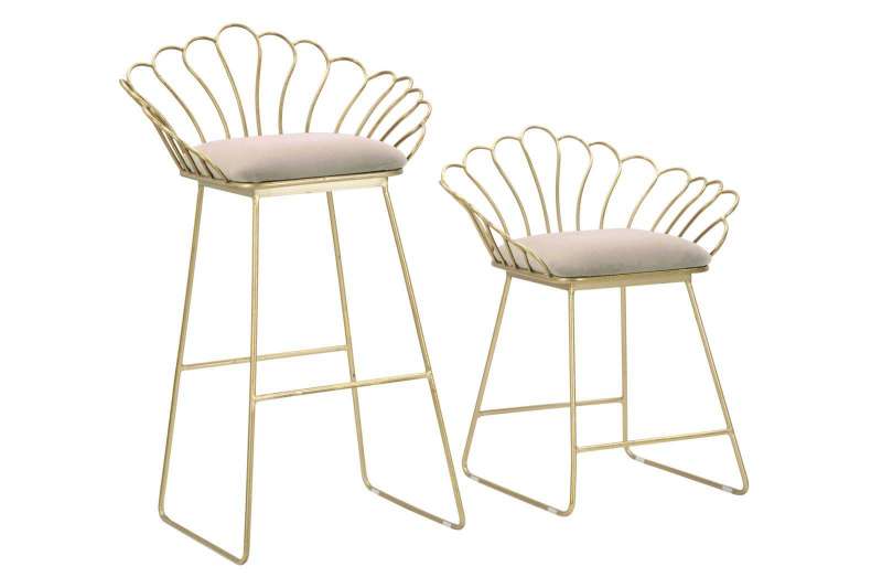 Set 2 scaune de bar glam Fleur, metal/ poliester, auriu/ alb title=Set 2 scaune de bar glam Fleur, metal/ poliester, auriu/ alb